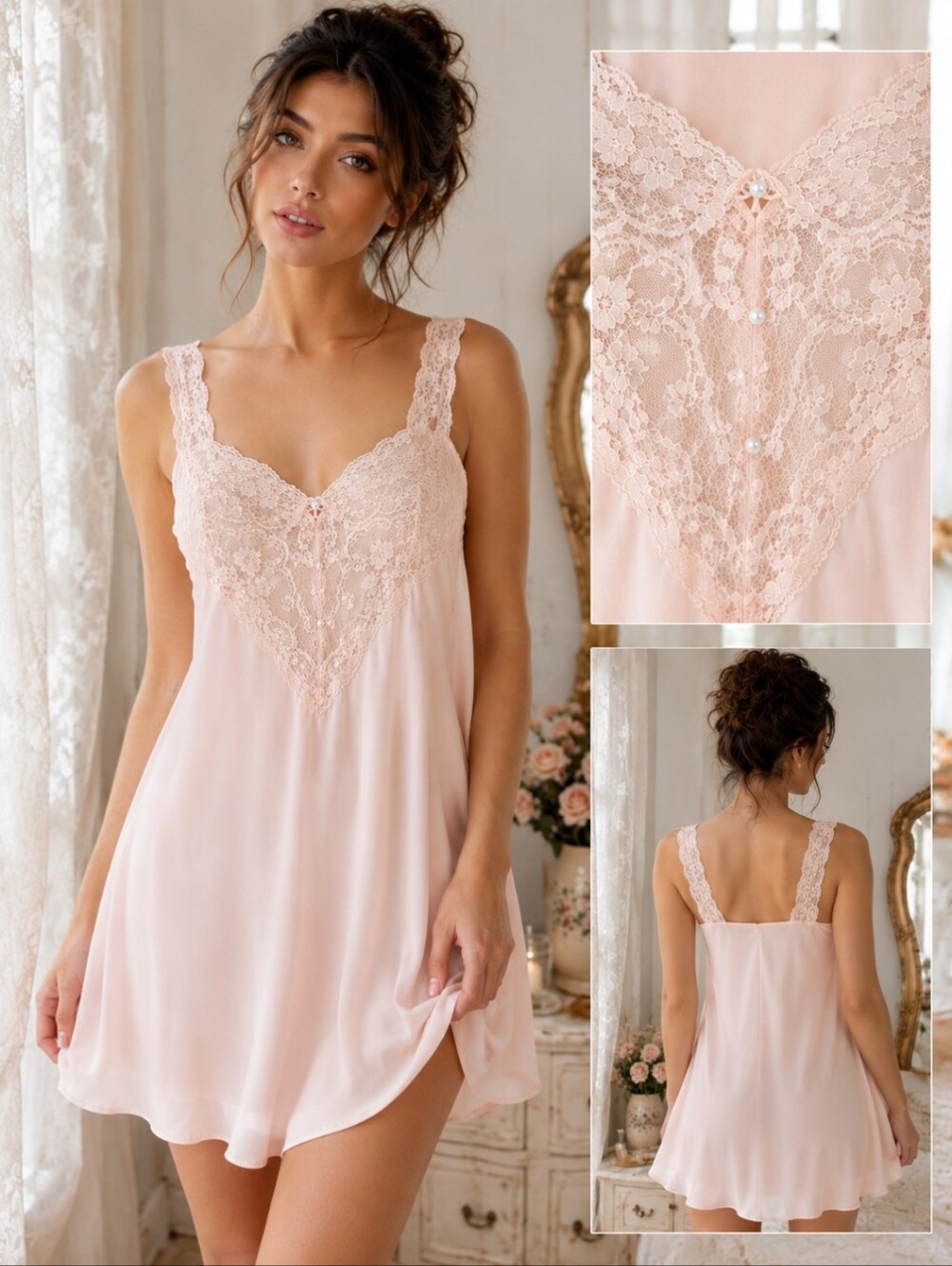 Gilligan O'Malley Vintage Lace Trim Sleep Chemise ONE SIZE Light Blush Pink